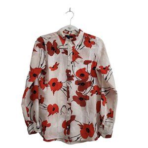 J. Crew Blouee 2 Classic-fit Boy Shirt Silk Poppy Print Red White Button-Up